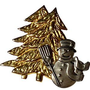 SNOWMAN CHRISTMAS TREE PIN Gold/ Silver tone